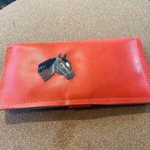 Horse embellished cute orange wallet. Vintage Neiman Marcus.